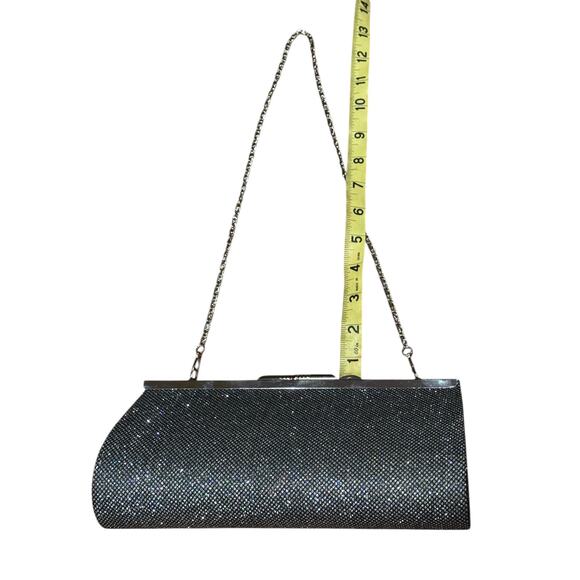 Retro disco Silver Formal Purse & Clutch Detachable Chain Link glitter cocktail - Picture 9 of 9